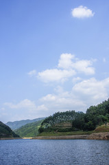 The lake and mountains scenery with blue sky