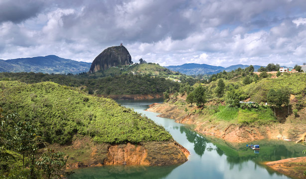 The Rock El Penol near the town of Guatape, Antioquia in Colombia