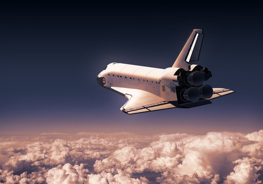 Space Shuttle Over Red Clouds