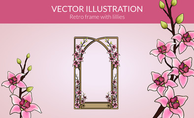 Retro frame with lilies - Vector Illustration 