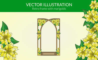 Retro frame with marigolds - Vector Illustration 
