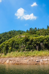 The lake and mountains scenery with blue sky