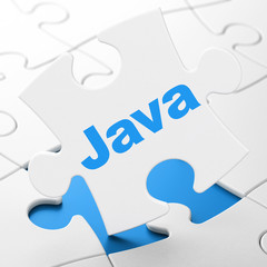 Programming concept: Java on puzzle background