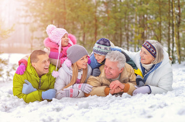 Family in winter park