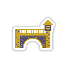 Vector illustration in paper sticker style Brick bridge