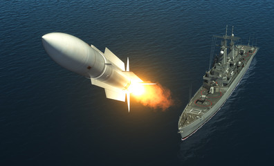 Fototapeta premium Missile Launch From A Warship On The High Seas
