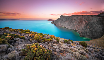 Panoramic high point view of the picturesque gulf of Mirambello, Crete, Greece