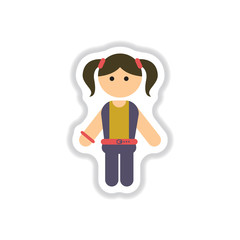 Vector illustration in paper sticker style little girl