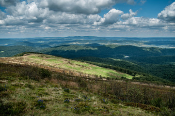 Mountain view, cloudy weather, interesting hills in the background