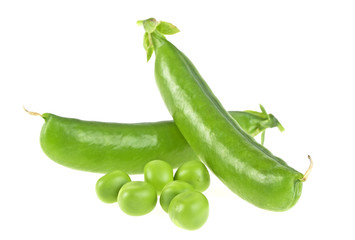 Fresh green peas isolated on a white background