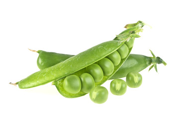 Fresh green peas isolated on a white background