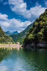The lake and mountains scenery with blue sky