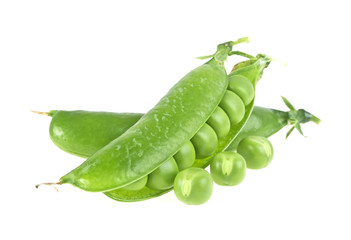 Fresh green peas isolated on a white background