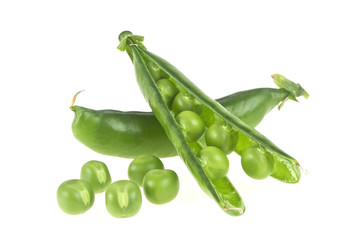 Fresh green peas isolated on a white background