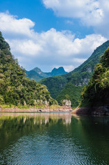 Fototapeta premium The lake and mountains scenery with blue sky