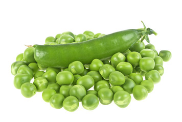 Fresh green peas isolated on a white background