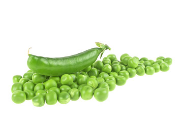 Fresh green peas isolated on a white background