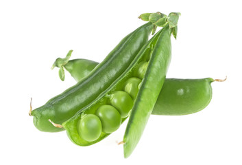 Fresh green peas isolated on a white background