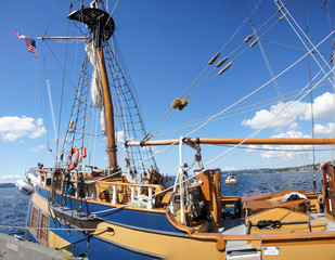 Detail of bulwarks and mast of tall ship