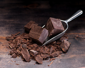 Chocolate on rustic background