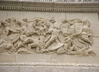 Frieze sculpture of Roman battle against the Gauls