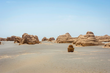 Fototapeta na wymiar Rock formations in Dunhuang Yardang National Geopark, Gobi Desert, China
