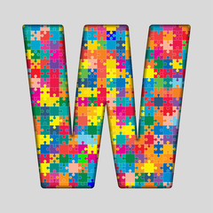 Vector Color Puzzle Piece Jigsaw Letter - W.