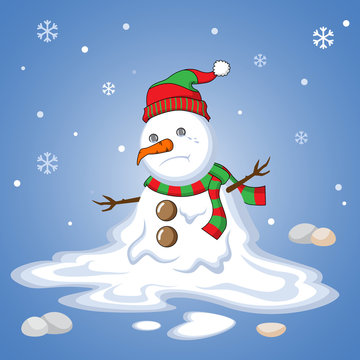 Melting snowman winter blues away cute winter wallpaper. Sad, cry, alone  snowman Vector Illustration Stock Vector | Adobe Stock
