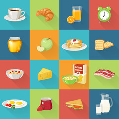 Breakfast Food Square Icon Set