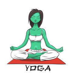 Yoga. Girl in the lotus position. Alien girl. Vector Illustration