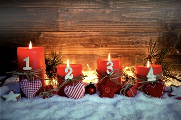 vier Adventskerzen - Landhausstil - vierter Advent