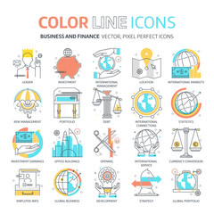 Color line, business and finance illustrations, icons