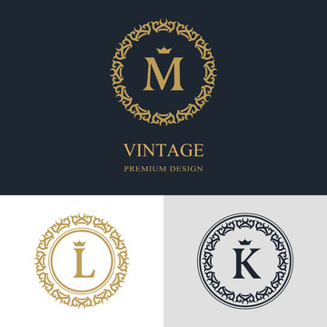 Monogram design elements, graceful template. Calligraphic elegant line art logo design. Letter emblem sign M, L, K for Royalty, business card, Boutique, Hotel, Heraldic, Jewelry. Vector illustration