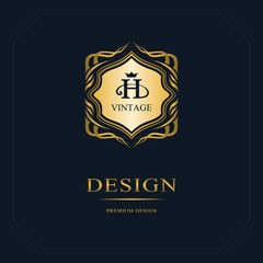 Monogram design elements, graceful template. Calligraphic elegant line art logo design. Letter emblem sign H for Royalty, business card, Boutique, Hotel, Heraldic, Jewelry. Vector illustration