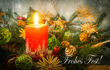 Merry Christmas card in German with candle