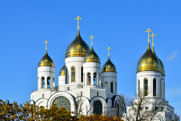 Fototapeta na wymiar Domes of church Christ the Savior. Kaliningrad, Russia