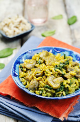 Mushrooms spinach turmeric brown rice