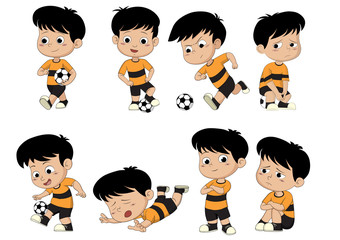 Cartoon soccer kid with different pose.