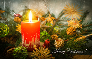 Merry Christmas with red candle