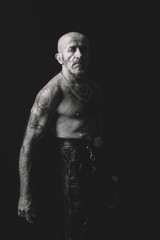 Fototapeta na wymiar Portrait of senior man in black and white