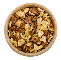 bowl of sugar-coated corn flakes isolated