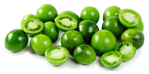 green tomatoes on isolated white background