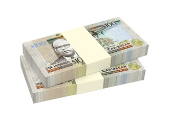 East Caribbean dollar bills isolated on white background. 3D illustration.