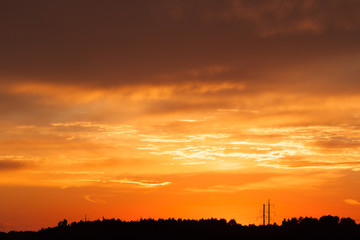 Bright vibrant orange and yellow colors sunset sky