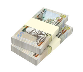 East Caribbean dollar bills isolated on white background. 3D illustration.