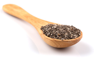 Chia seeds in wooden spoon