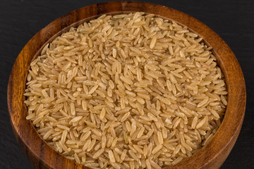 Rice in wooden bowl