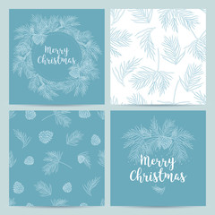 Christmas hand drawn card set. Vector illustration.