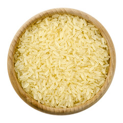 Rice in bowl on a white background