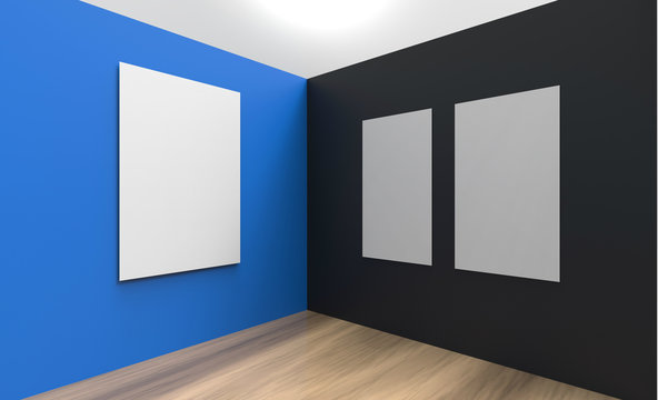 Art Gallery Studio and Three picture frame contemporary Wall blue and black color 